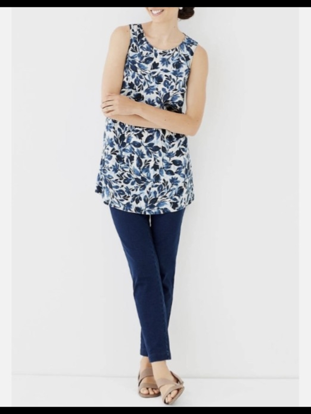 J. Jill Blue and White Floral Sleeveless Tunic